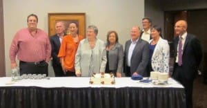 Guests at the TCC's 30th birthday celebrations. L to R. TCC Past President, Nick Tsoulias, new elected President, Eric Traise, Federal Member for Canberra, Gai Brodtmann, TCC's longest serving President, Rosemary Lisimore, Members for Brindabella Joy Burch, Micj Gentleman and Nicole Lawder, Ross McConnell and Archie Tsirimokos